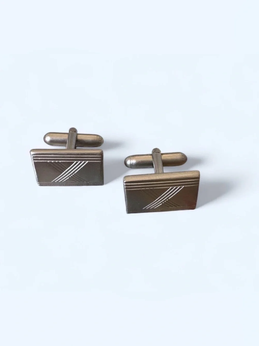 Classic Vintage Rectangular Silver Tone Cufflinks in Gunmetal